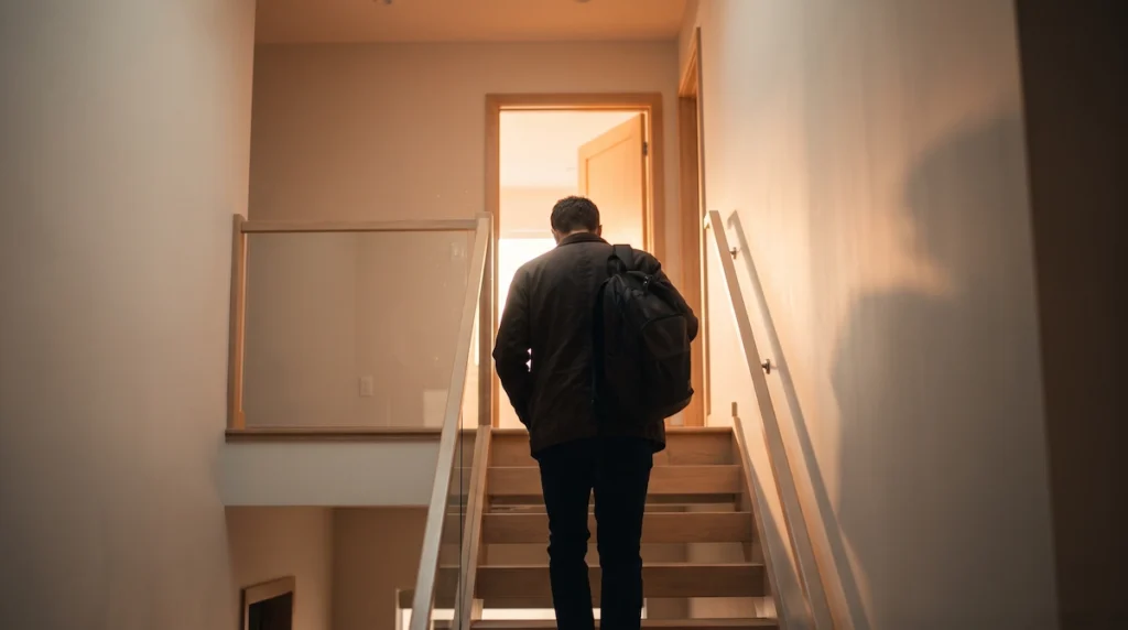 Homem subindo uma escada em direção a um cargo mais alto, simbolizando o crescimento nas profissões que mais empregam no Brasil.
